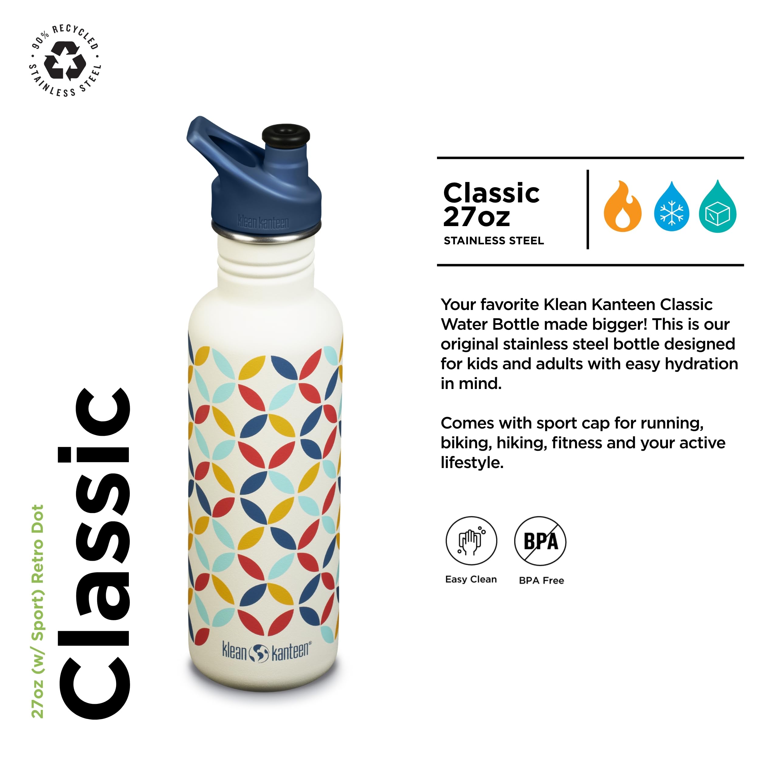 Klean Kanteen Classic Wasserflasche mit Sport Cap 800ml